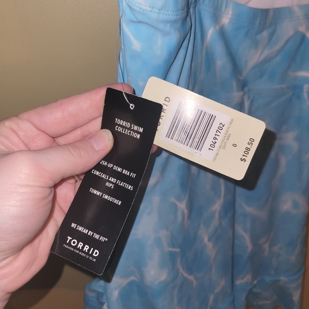 New Torrid Blue Push Up One-Piece Skirted Swimsuit 0 0X - Picture 5 of 12